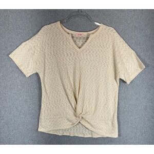 P.S. Love Shirt Womens Small Twist Knot Front Short Sleeve V Neck Lightweight To